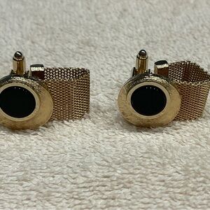 Vintage Cuff Links  Gold Tone Black Stone